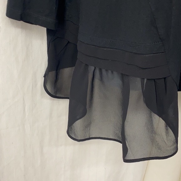 LOGO 1x Lori Goldstein 230 BLACK Knit Top Pleated Chiffon Panels Tunic Boho - Picture 2 of 7